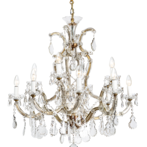 French Brass and Crystal Chandelier with matching pair of wall lights