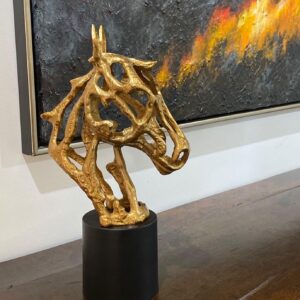 Unusual contemporary brass sculptured horse head on stand