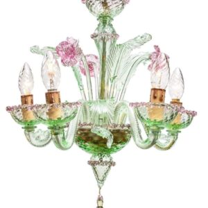 Stunning mid century Italian Murano green & pink glass chandelier.