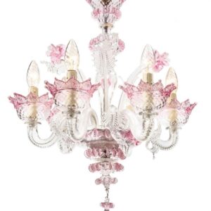 Rare mid century Italian Murano pink and clear glass chandelier, of smaller proportions.