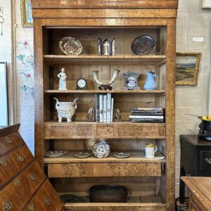 19th Century French Burr Elm open shelf bookcase.
