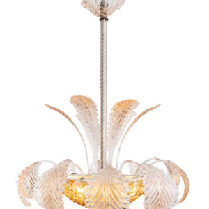 Absolutely stunning Italian soft pink Murano Leaf design Chandelier.