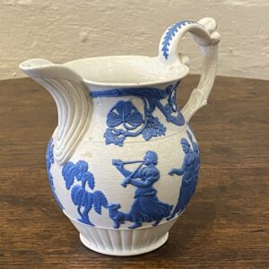 19th century English blue and off white salt glaze jug