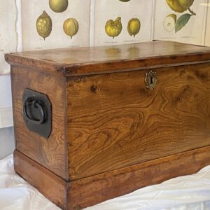 A small 19th century French elm trunk/coffee table/ drinks/side chair table.