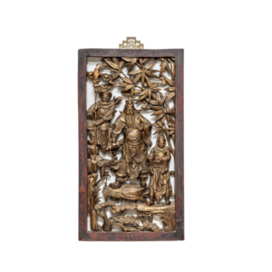 A rare 19th century Qing Dynasty gold leaf carved hanging panel of three Chinese gods.