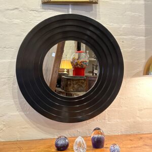 Ebonised Art Deco Style Circular Stepped Wall Mirror