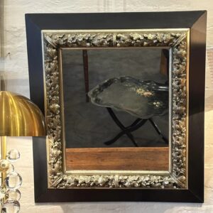 Stylish 19th century French oak ebonised cushion mirror, with silver gilt acorn and oak leaf carved mouldings