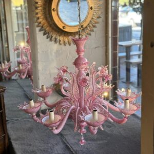 A rare mid-century Italian Pink Murano glass eight branch Chandelier