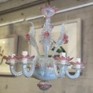A mid-century Italian Murano glass six branch chandelier of small proportions