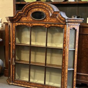 Unusual late 18th century Dutch walnut and marquetry inlaid wall mounting display cabinet