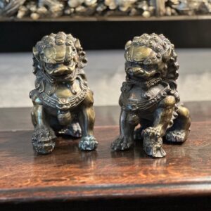 Pair of 19th Century Chinese bronze Foo dog lion figures