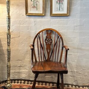 Primitive first half 19th century English hoop wheel back Windsor arm-chair.