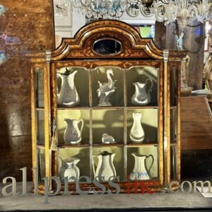 A delightful early 19th century Dutch oak hanging display cabinet, with decorative floral marquetry inlay.