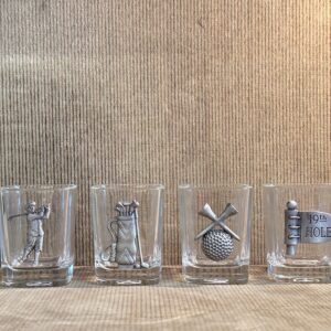 Vintage set of Four Mercedes Pewter emblem Golf shot glasses.