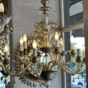 Beautifully shaped mid century Italian Murano champagne toned twelve branch chandelier.