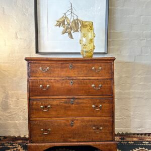 Rare 18th Century English Country Fruitwood Chest of diminutive proportions.