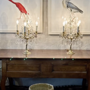 Parisian Girandole four branch crystal & gilt table lamps.