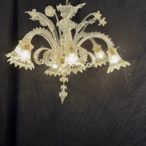 A stunning 19th century Italian clear Venetian glass six branch chandelier.