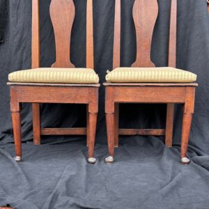Rare pair of 18th century English country Chippendale high back oak side chairs.