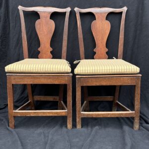 Pair of 18th century English country Chippendale oak side chairs.