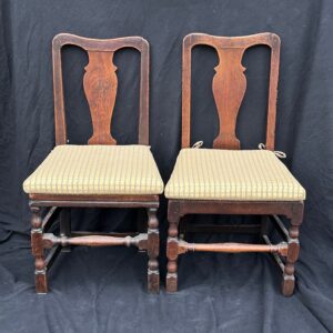 Pair of 18th century English country Hepplewhite ash and elm side chairs.