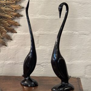 Elegant pair of European retro black glass birds