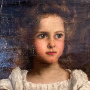 Large Oil Painting on canvas, Posh Girl with Badminton racket, 1891, Thomas Faed.