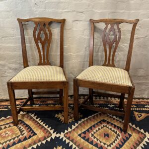 Pair of 18th century English ash & elm Country Chippendale side chairs.