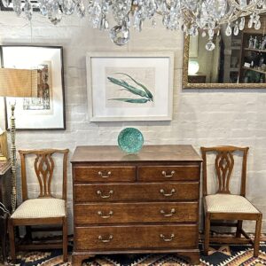18th century English country oak chest of drawers, of low proportions.