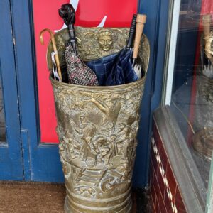 First quarter 20th century French Renaissance revival hammered brass umbrella stand.