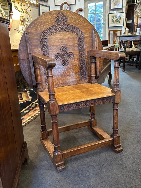Late 19th Century English Oak Folding Table Monks Chair.