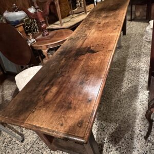 Unusually long 3.2m early 19th century French oak, chestnut and fruitwood refectory/farmhouse table.