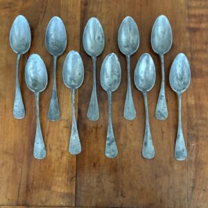 Set of 10 19th century French pewter dessert spoons.