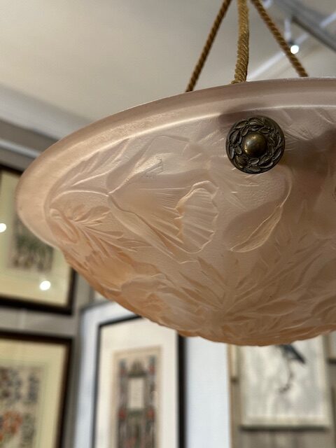 Soft pink/salmon French Designer Tulip Pendant Light, with the original copper ceiling cup and stylish blending rope. - Image 13