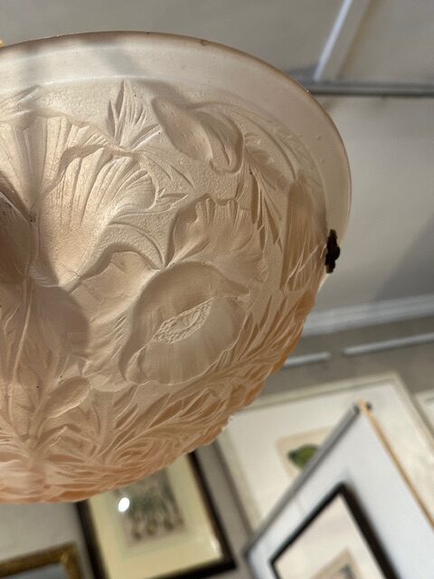 Soft pink/salmon French Designer Tulip Pendant Light, with the original copper ceiling cup and stylish blending rope. - Image 14
