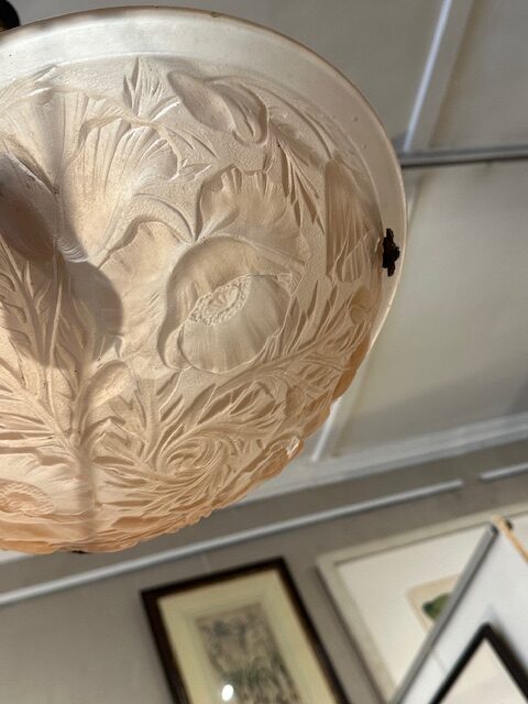 Soft pink/salmon French Designer Tulip Pendant Light, with the original copper ceiling cup and stylish blending rope. - Image 15